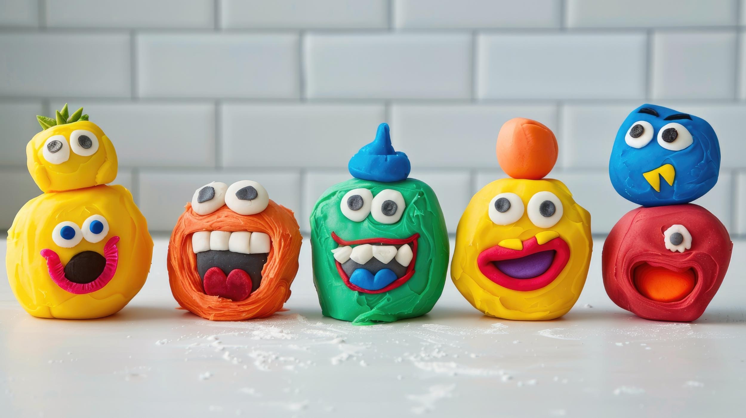 Lizenziert Colorful clay monsters with various facial expressions